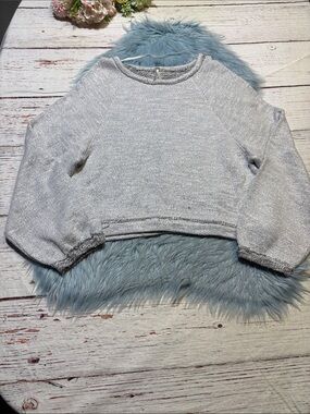 Free People Jade Balloon Sleeve Cropped  Black White Marbled Pullover sz M
